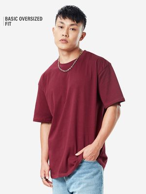 Buy Basic Solids: Burgundy Oversized T-shirt Online