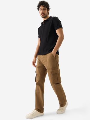 Buy Solids: Camel (Straight Fit) Men Cargo Jeans Online - Main Image