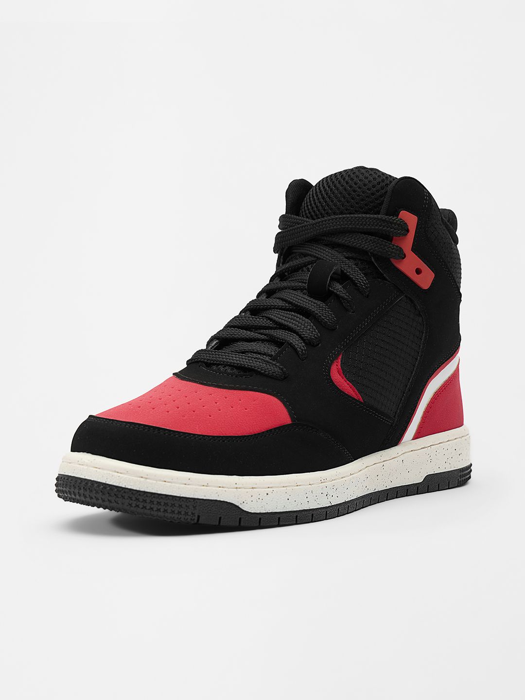 red and black high top sneakers