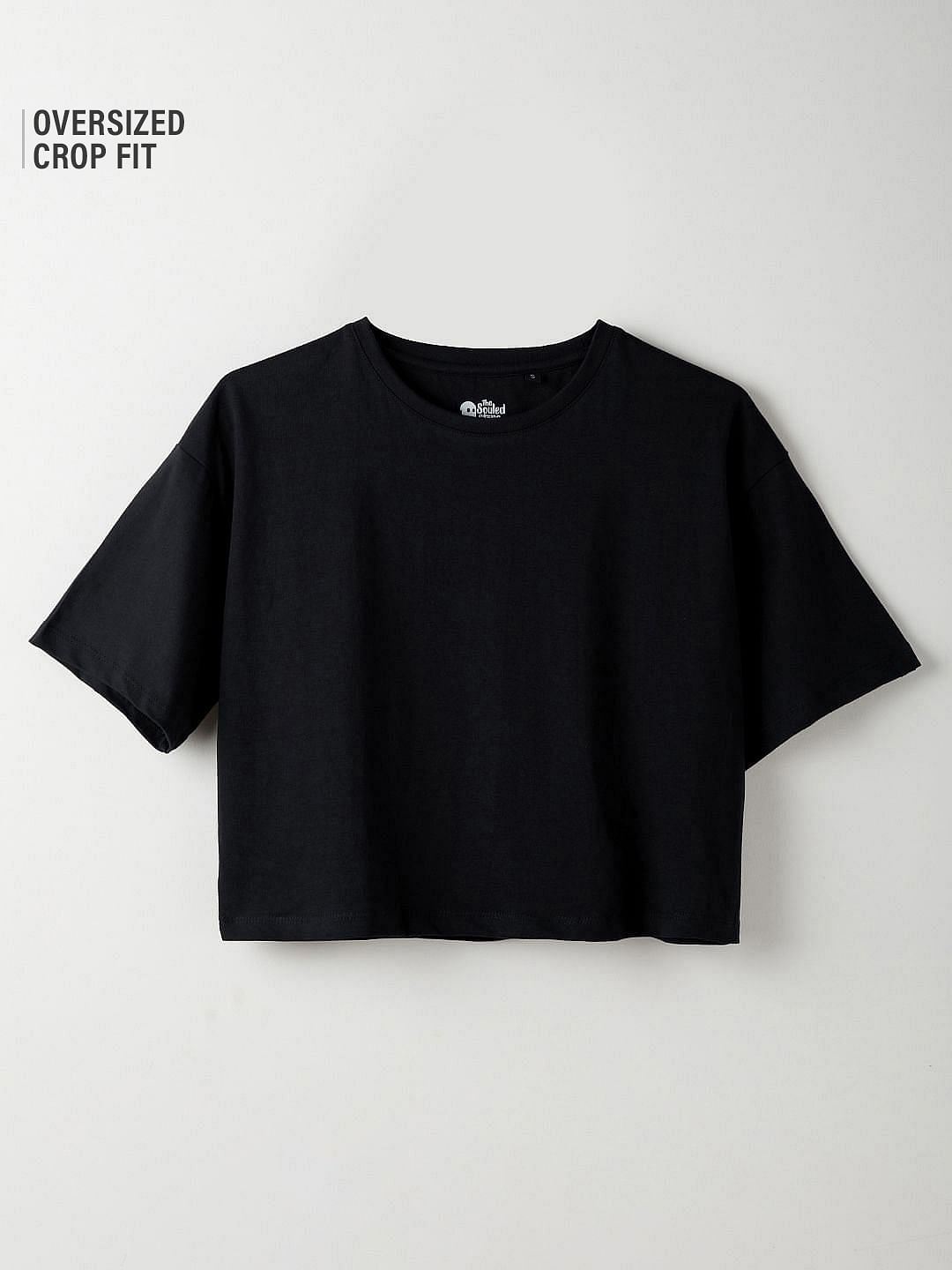 Buy Solids Black Women's Oversized Cropped T-Shirt online at The Souled  Store