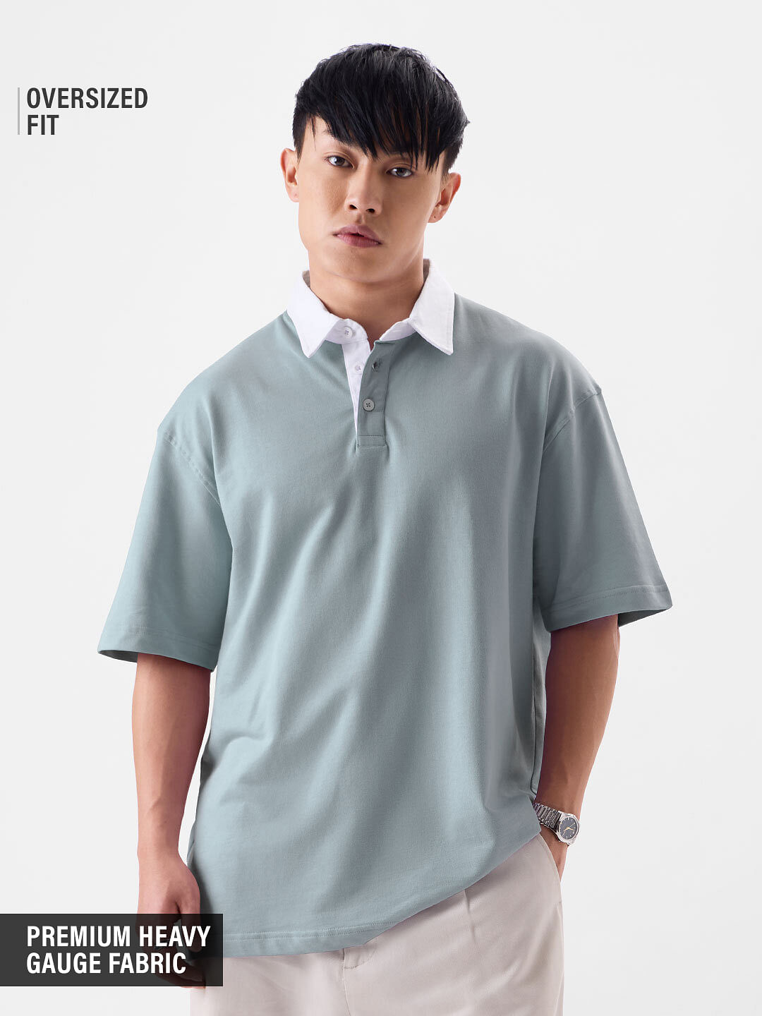 Buy Solids: Pearl Grey Oversized Polos T-Shirts Online