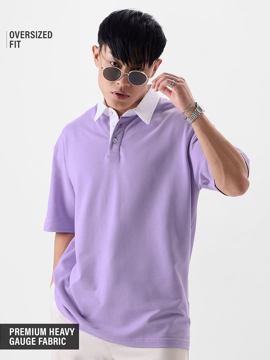 Buy Solids Light Purple Oversized Polos T Shirts Online