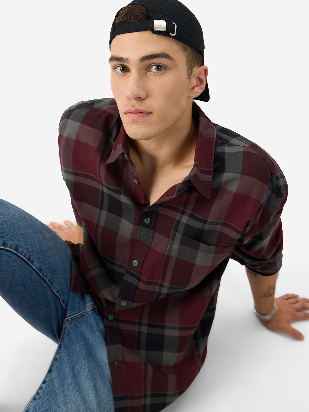 Buy Plaid: Red, Grey Men Relaxed Shirts Online