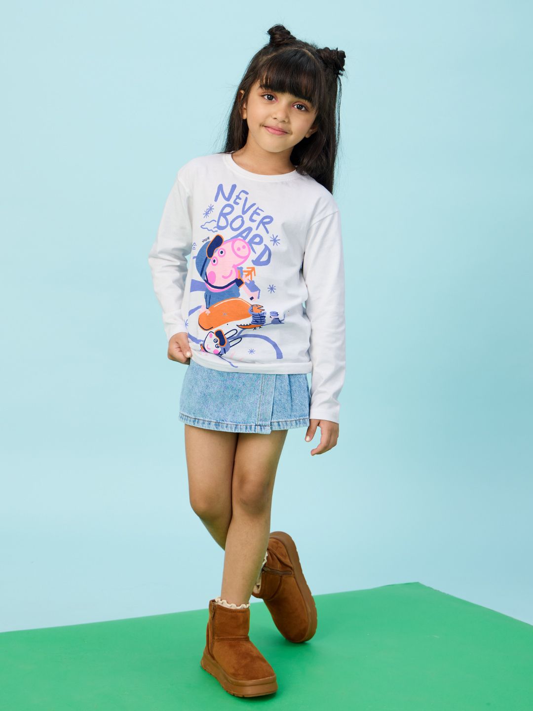 Peppa Pig: Never Bored Girls Cotton Full Sleeve T-Shirts (2-8 Yrs) online