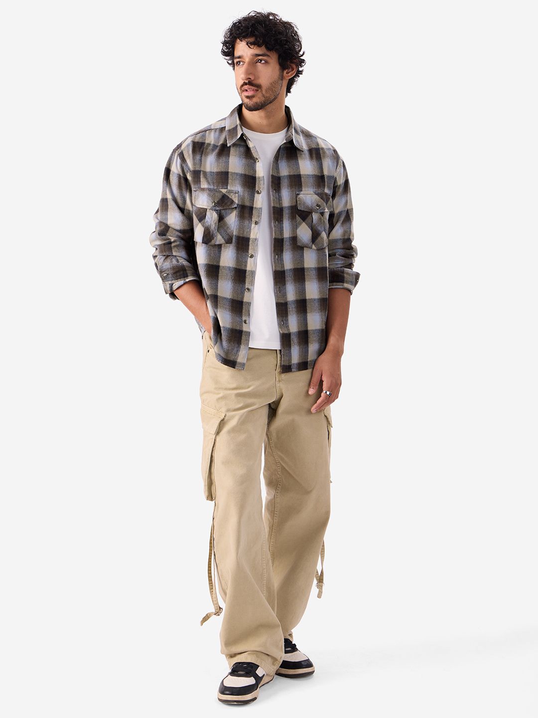 Checks: Brown & Beige Men Utility Shirts price