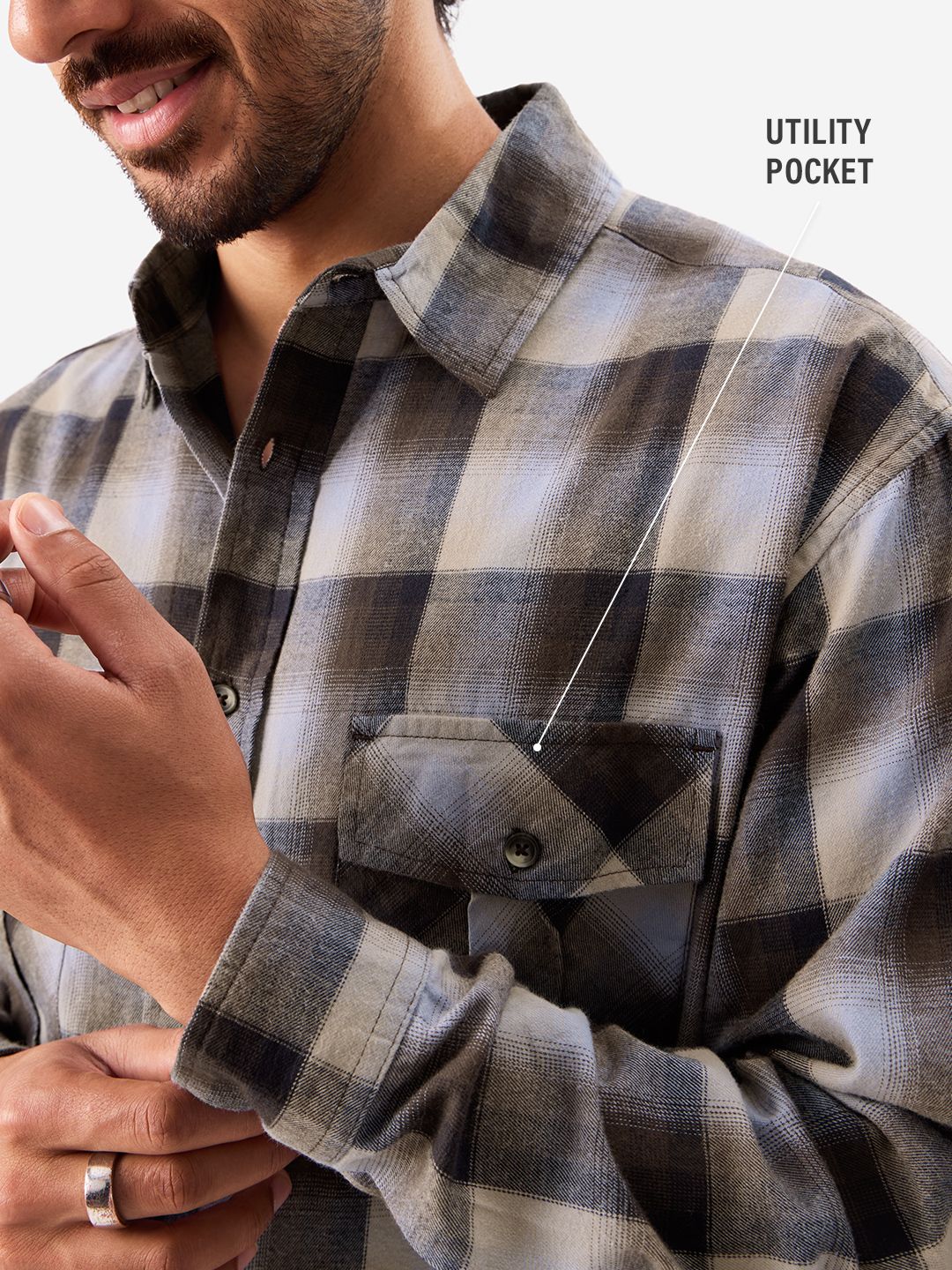 Checks: Brown & Beige Men Utility Shirts online