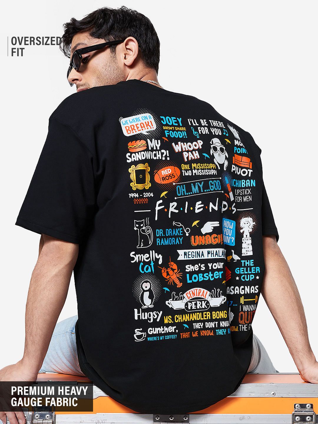 The Souled Store Men Black F.R.I.E.N.D.S Printed Applique Oversized T-Shirt (3XL) by Myntra