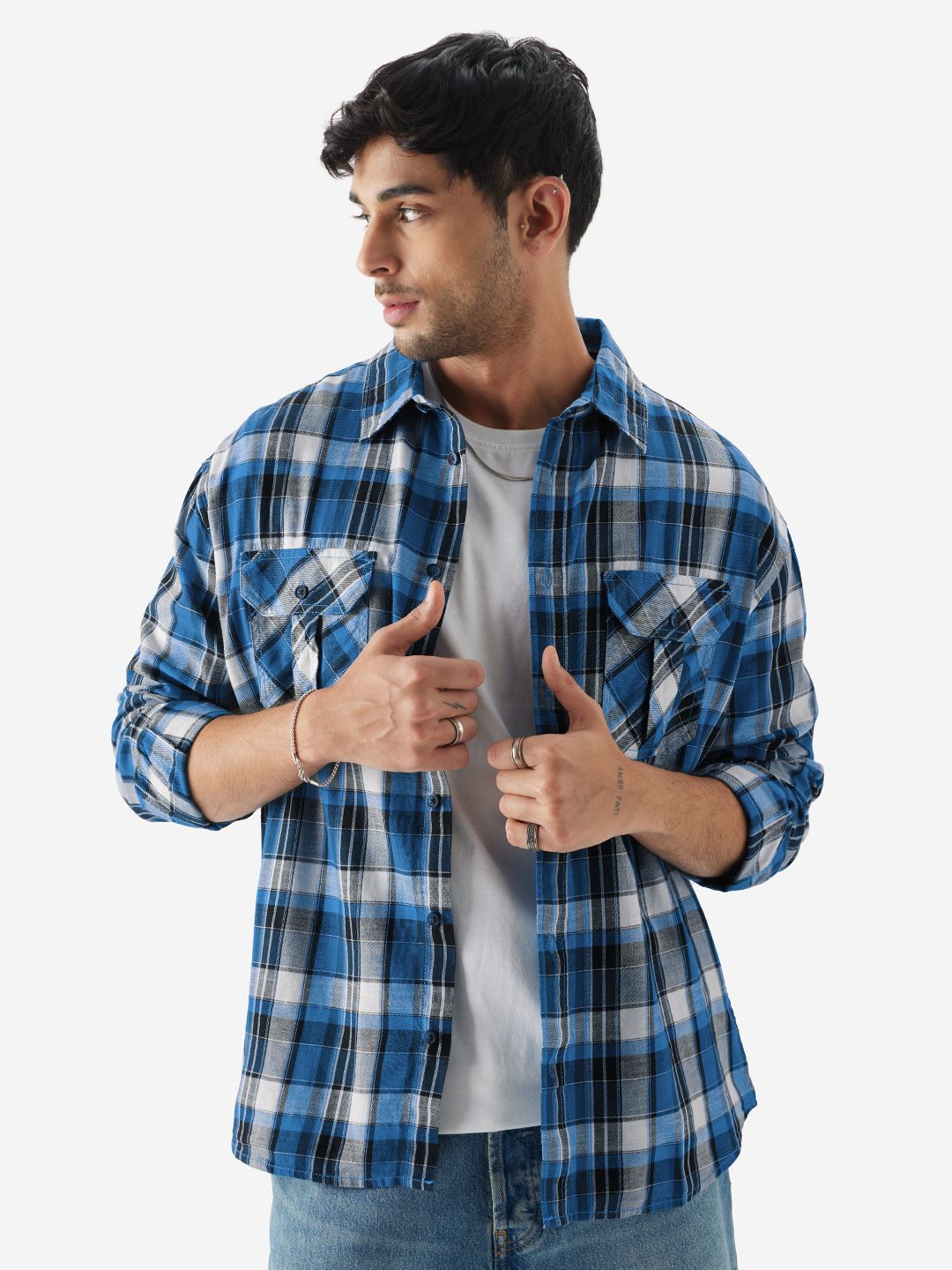 Buy Plaid Imperial Blue Men Utility Shirts Online