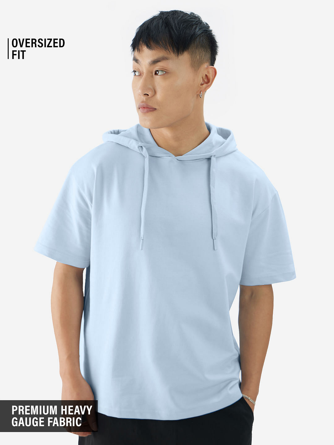 Buy Solid Powder Blue Men Hooded T Shirts Online