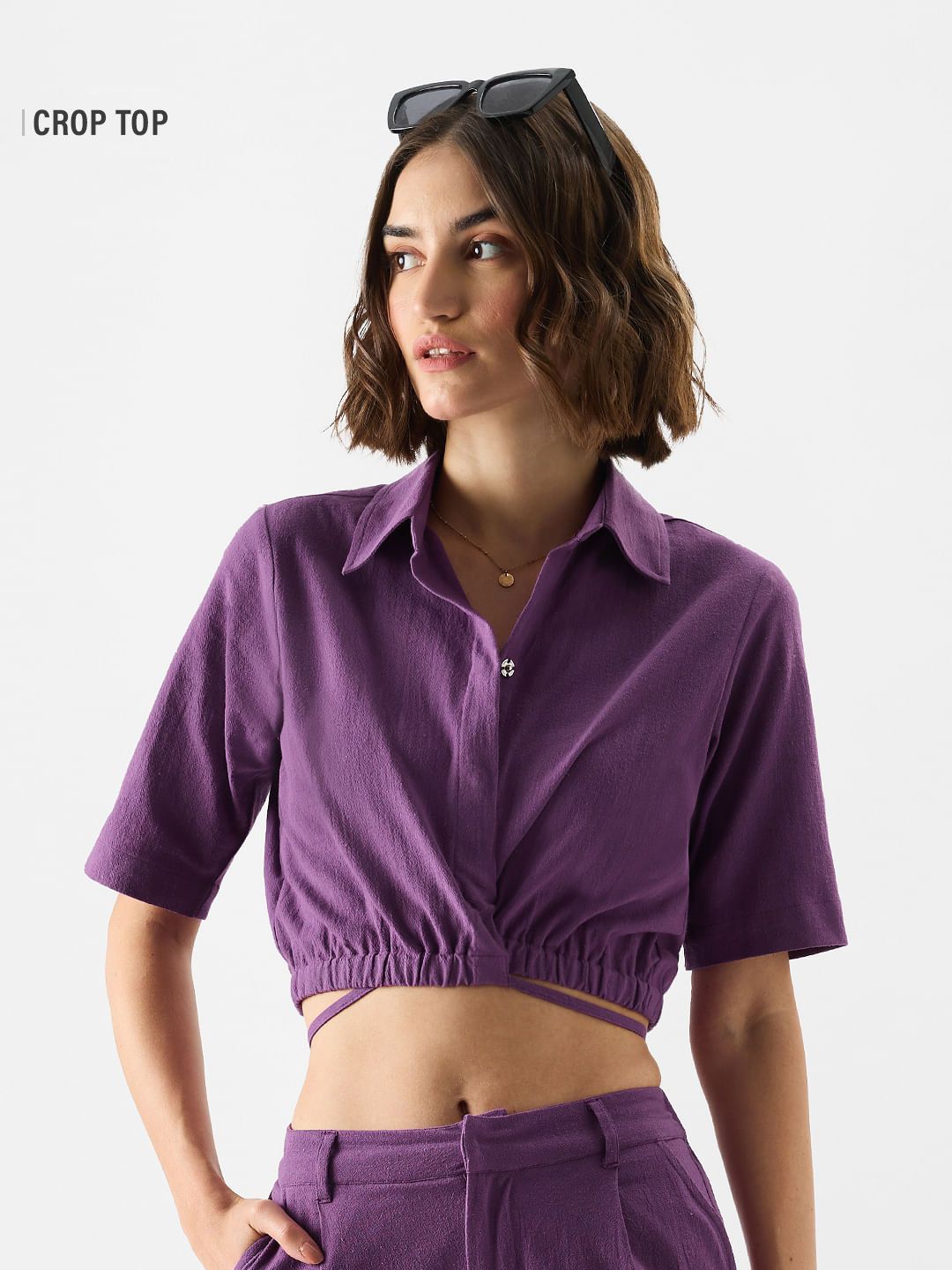 Solids: Plum Women Cropped Shirts