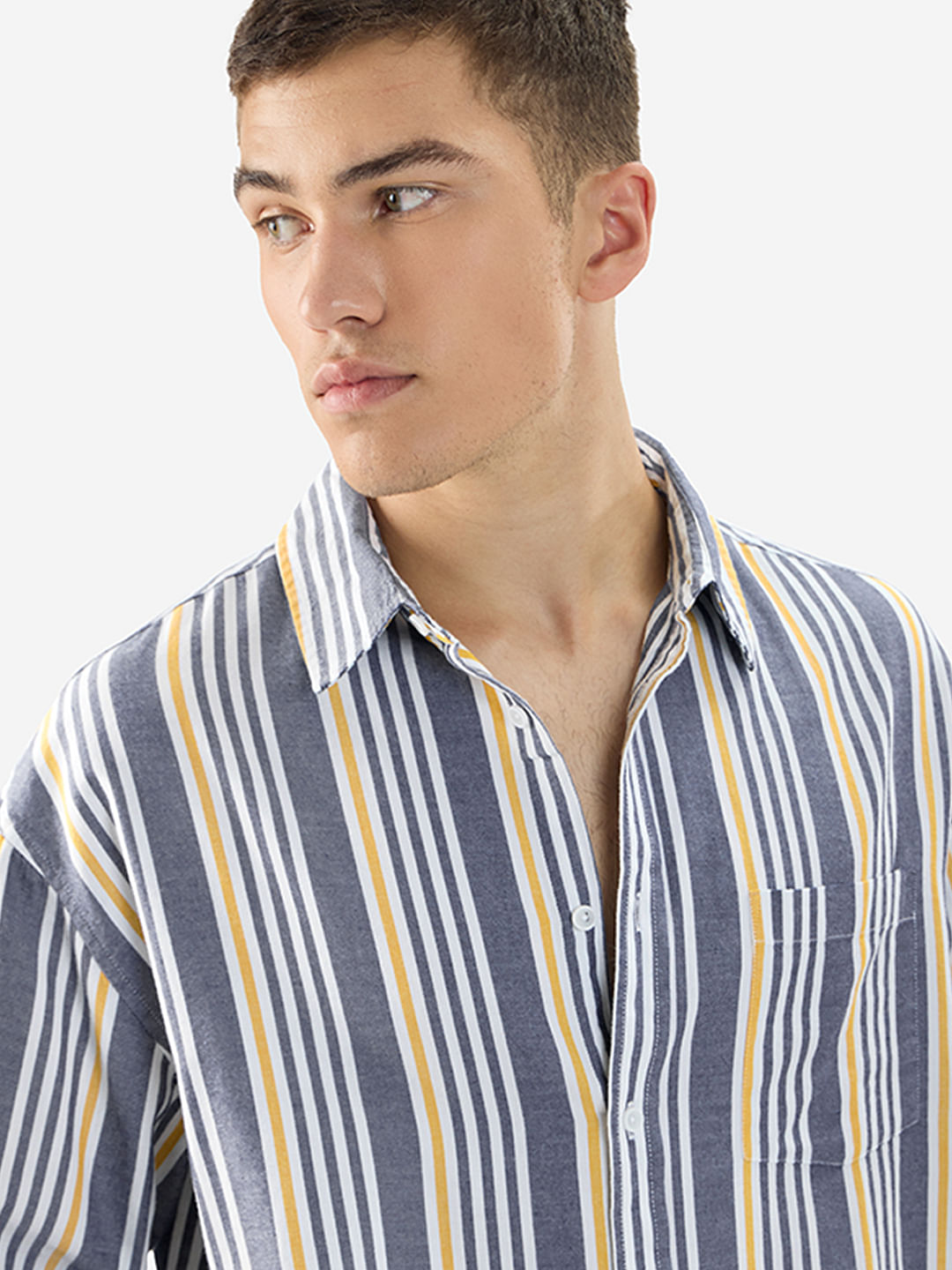 Buy Stripes: Blue, Yellow Relaxed Shirts Online