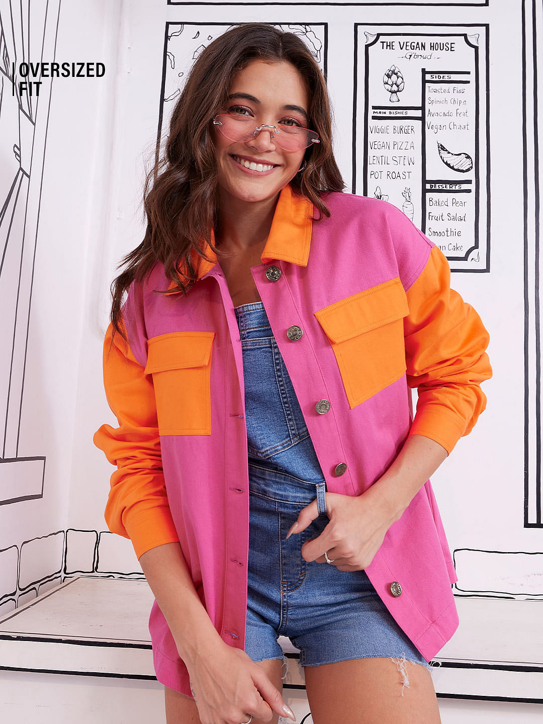 Buy Solids: Pink, Orange (Colourblock) Women Shackets online at The ...