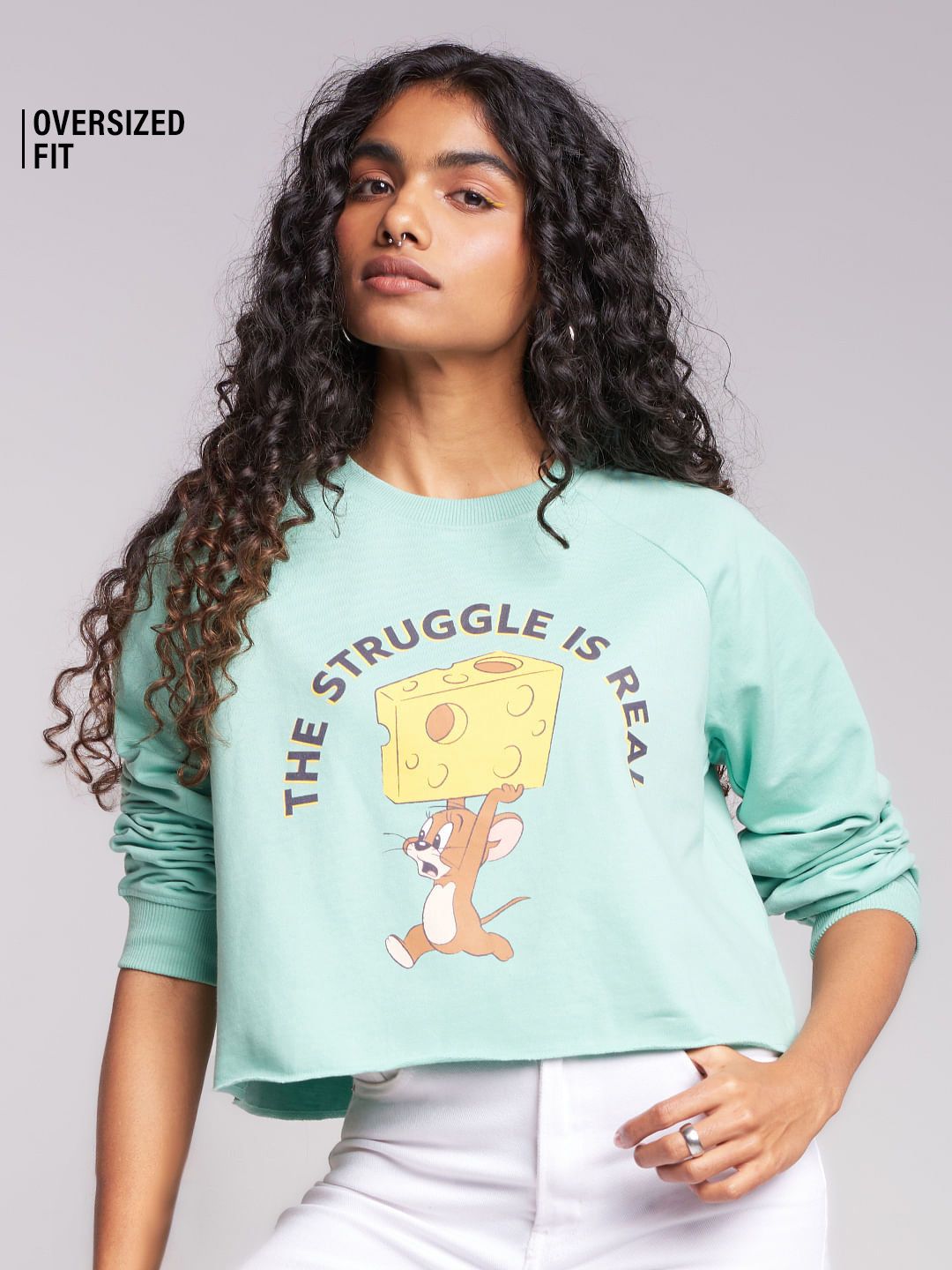 Tom & Jerry: Cheesy Jerry Women Oversized Sweatshirts Online