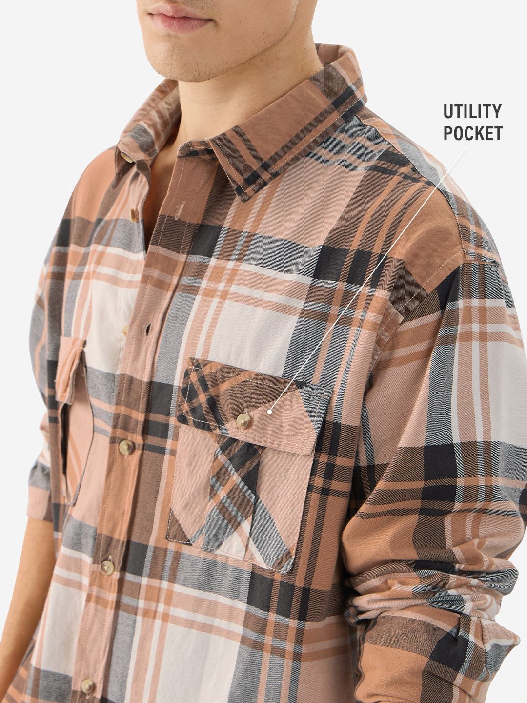 Plaid: Mocha Bisque Men Utility Shirts online