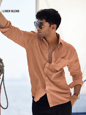 Cotton Linen: Coral Peach Cotton Linen Shirts Online