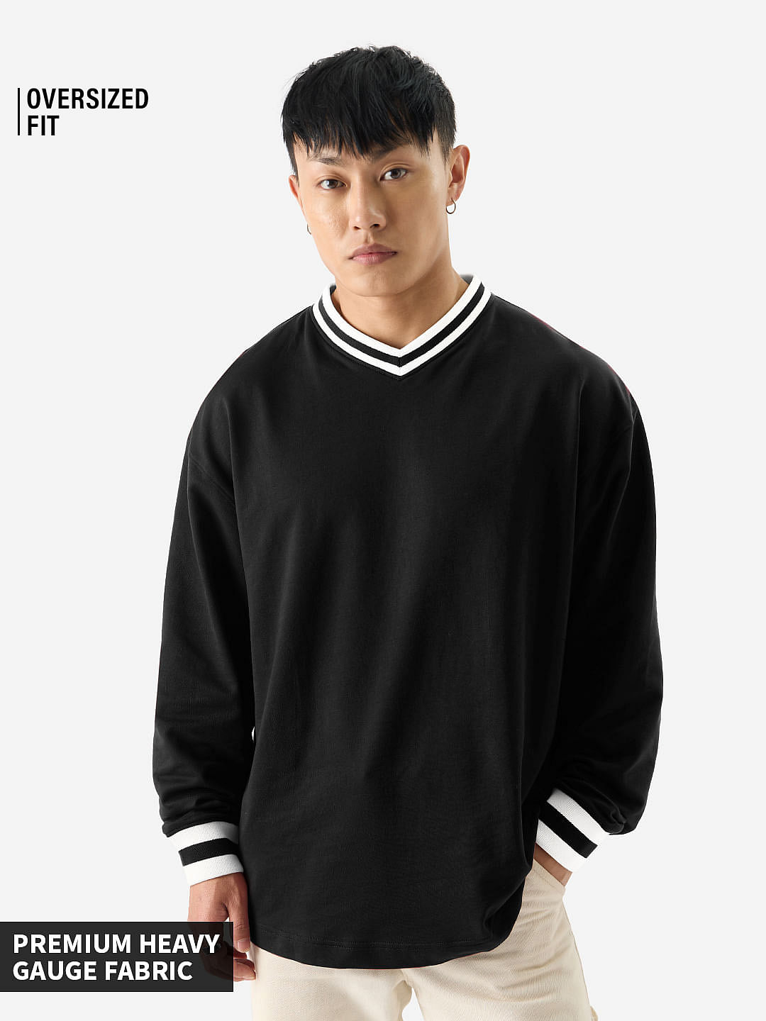 Buy Solids Black Oversized Full Sleeve T Shirts Online