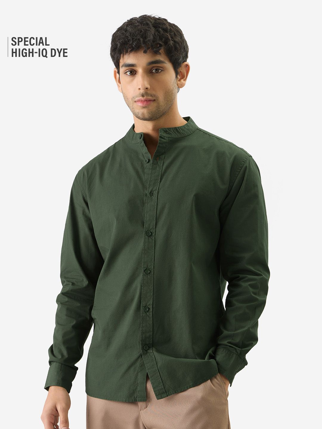 Solids: Olive Green Mandarin Shirts