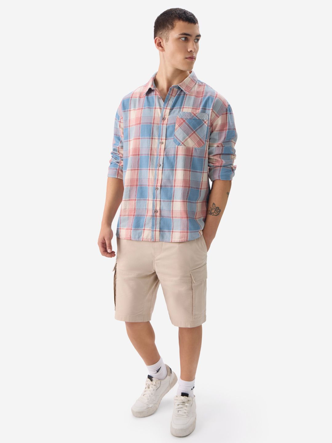 Plaid: Blue, White, Pink Men Relaxed Shirts price