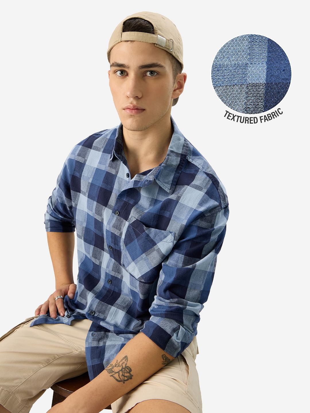 Buy Plaid: Indigo Haze Men Relaxed Shirts Online