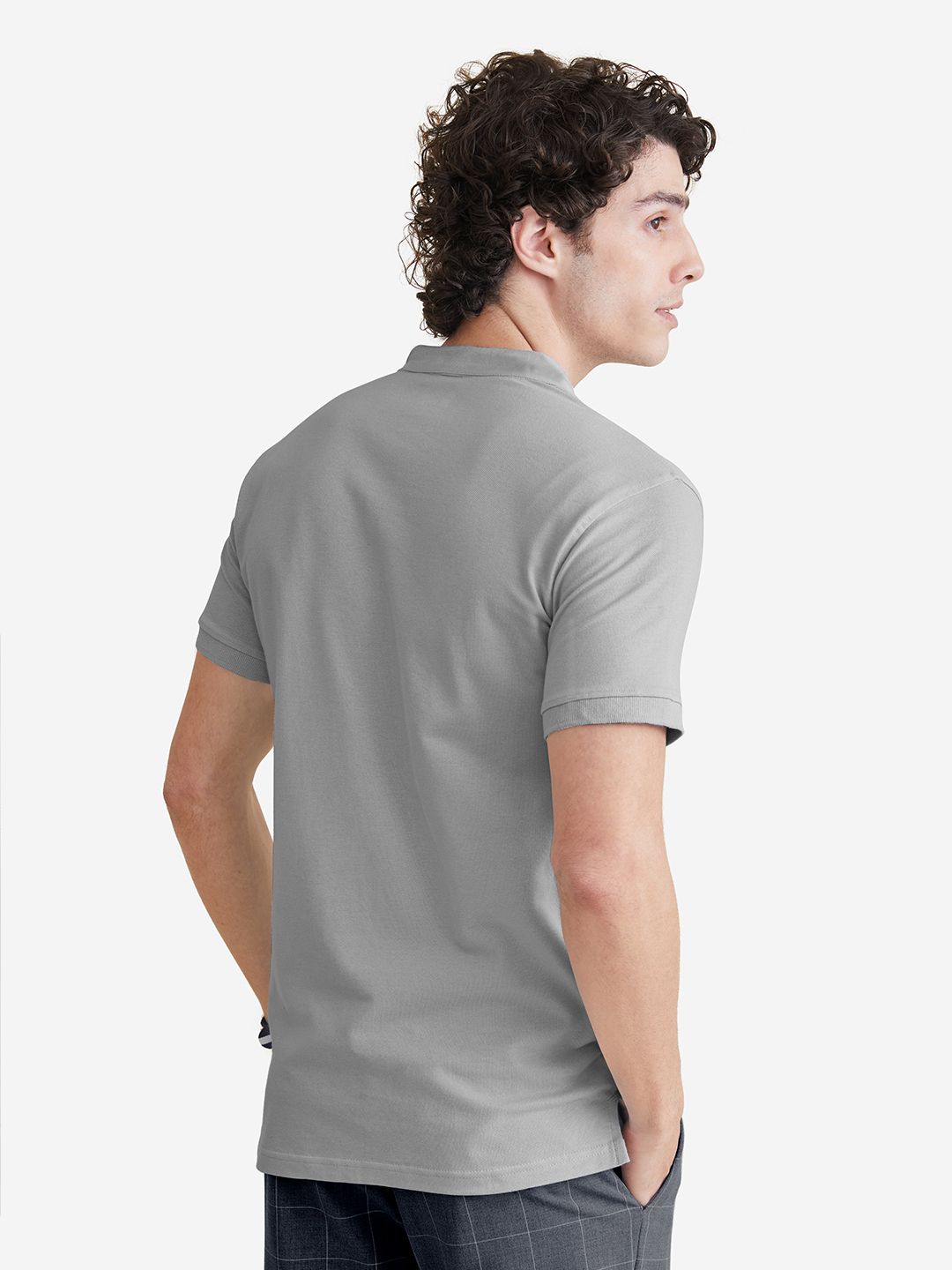 Buy Solids: Light Grey Mandarin Polos