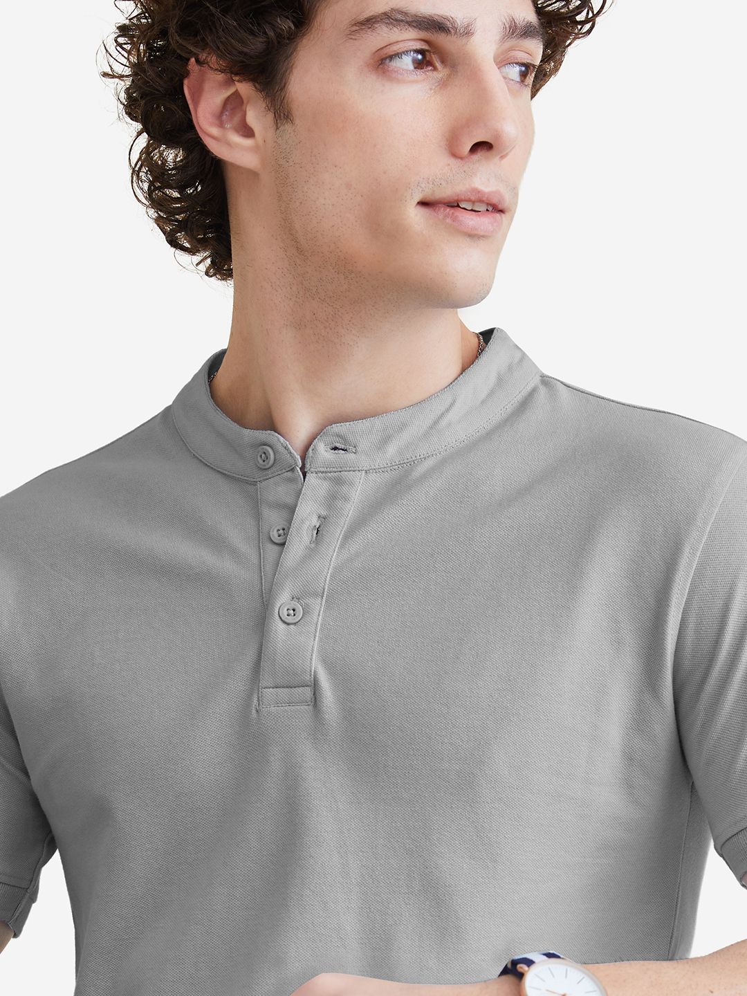 Solids: Light Grey Mandarin Polos online