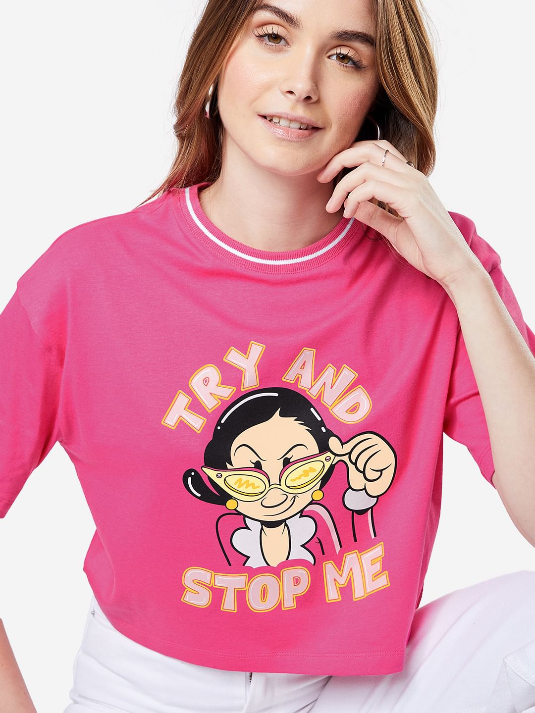 Buy Popeye Try And Stop Me Women Oversized Cropped T Shirts Online At