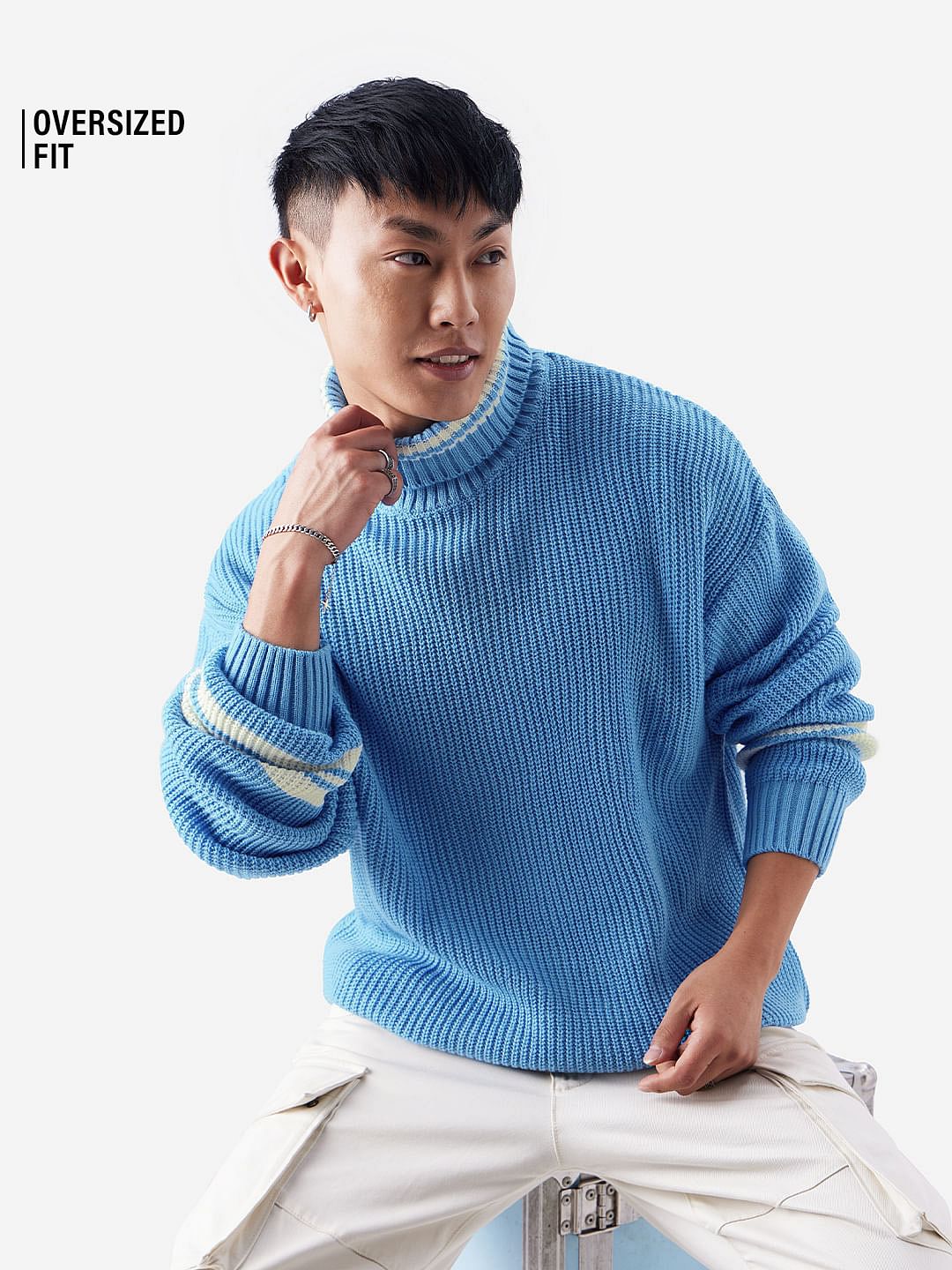 Buy Solids Powder Blue Mens Knitted Sweaters Online