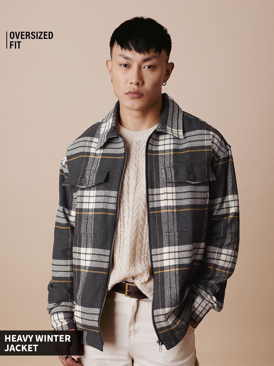 Plaid: Black and Grey Men Shackets