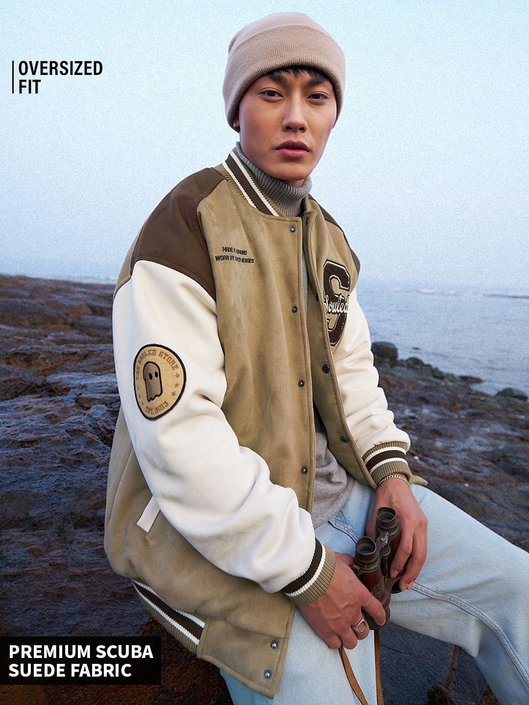 Beige Varsity Jacket Autumn Baseball Uniform Cardigan Button Jacket Cotton Jacket Women Embroidered Letters main image 0