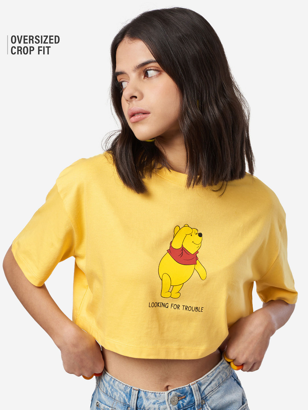 Buy Winnie The Pooh Trouble Women Oversized Crop Top Online 4359