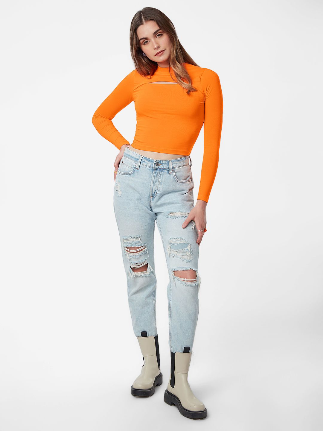 Essential Solids: Orange Women Full Sleeves Tops price