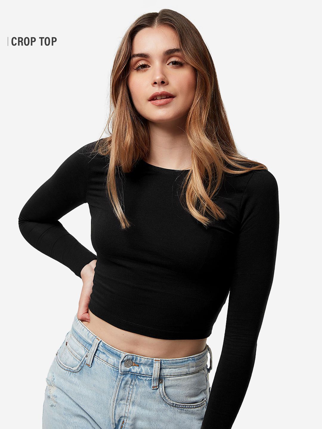 Cropped Fit Top - Black