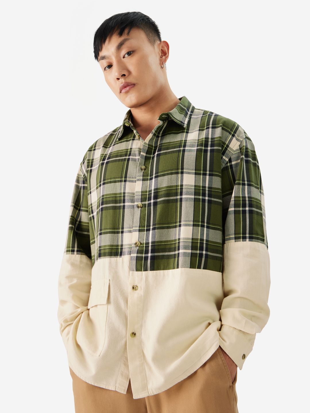 Buy Plaid: Green, Cream Men Relaxed Shirts Online