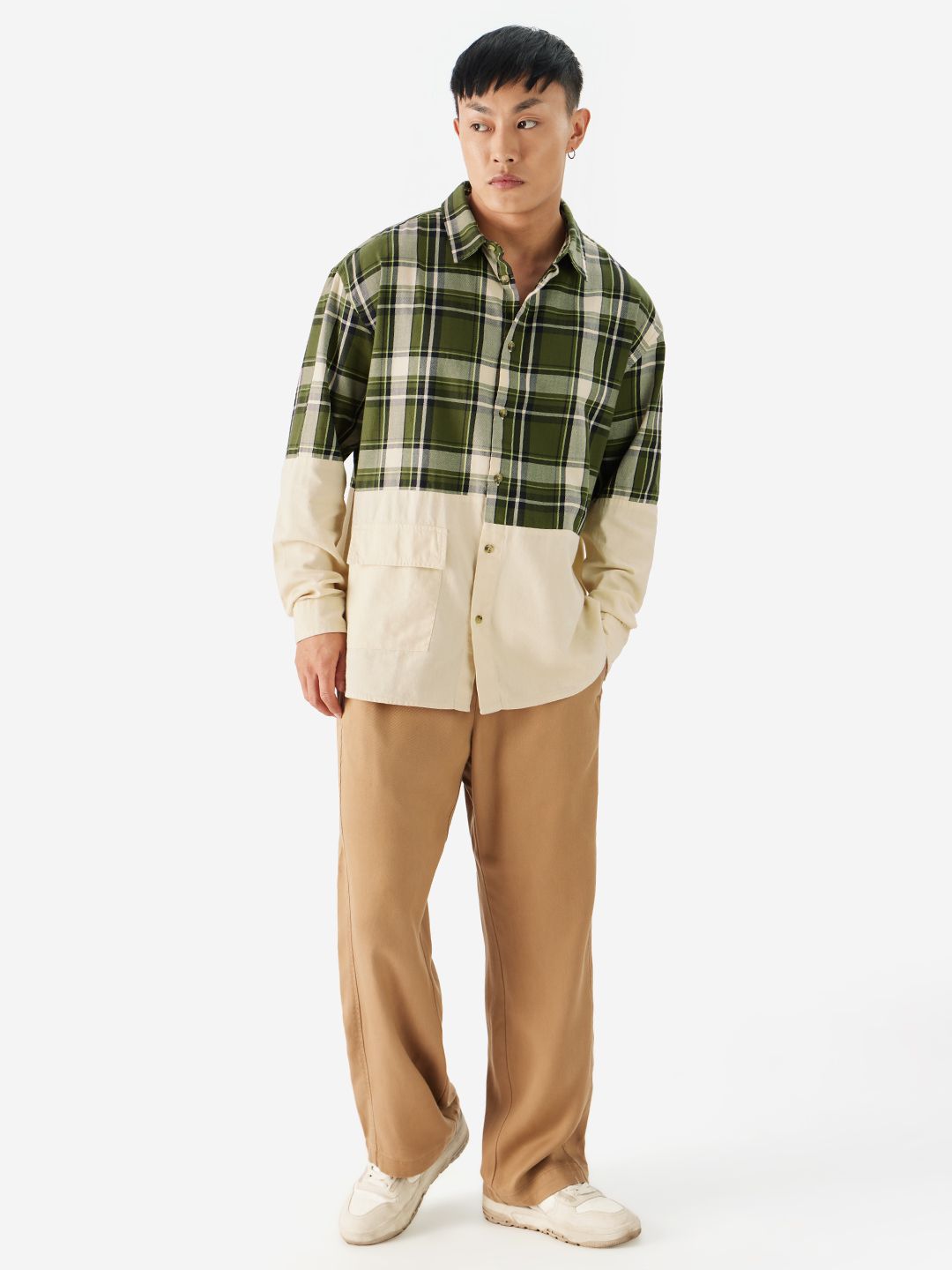 Plaid: Green, Cream Men Relaxed Shirts price