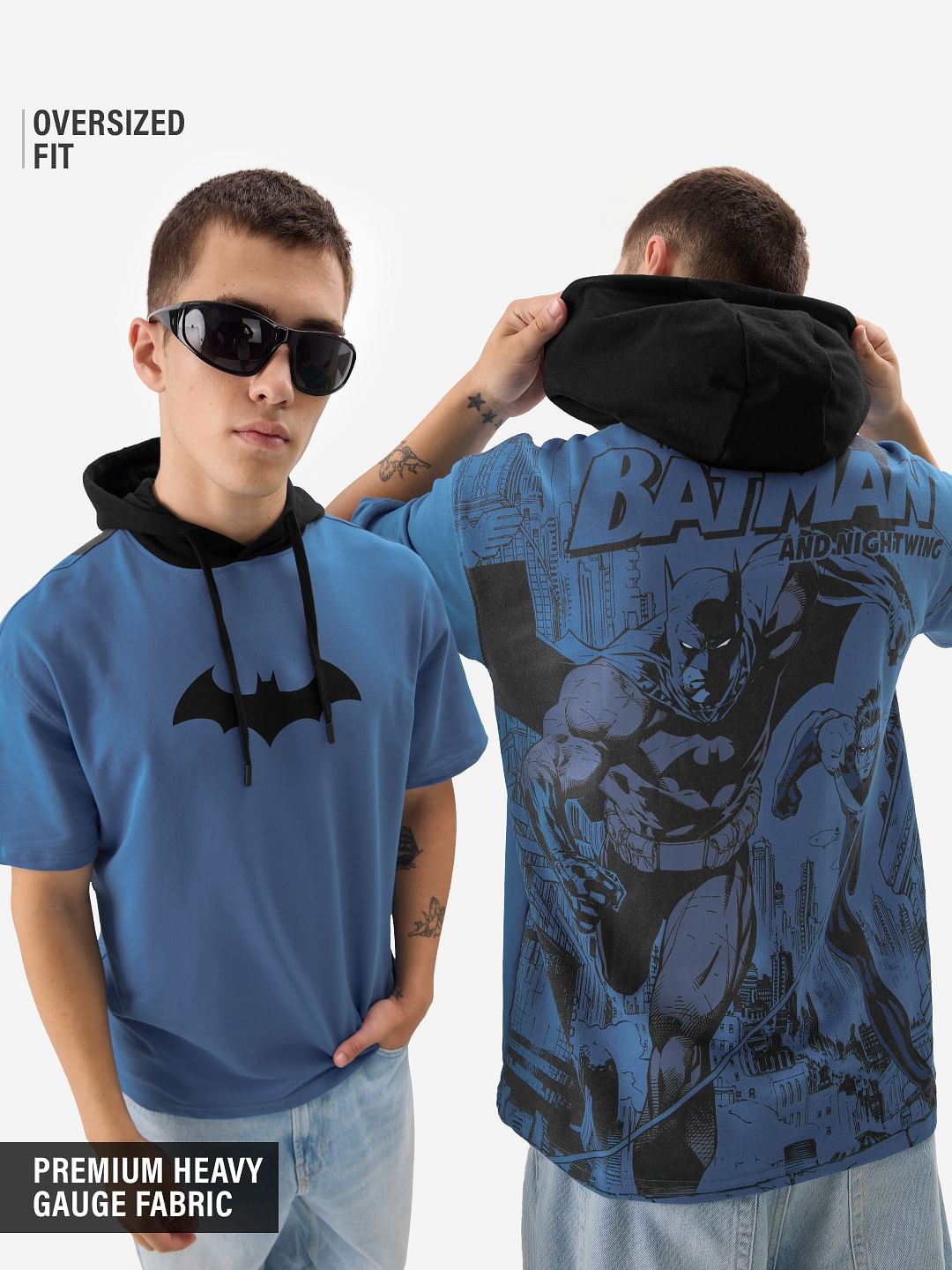 Buy DC: Batman & Nightwing Men Oversized Hooded T-Shirts Online