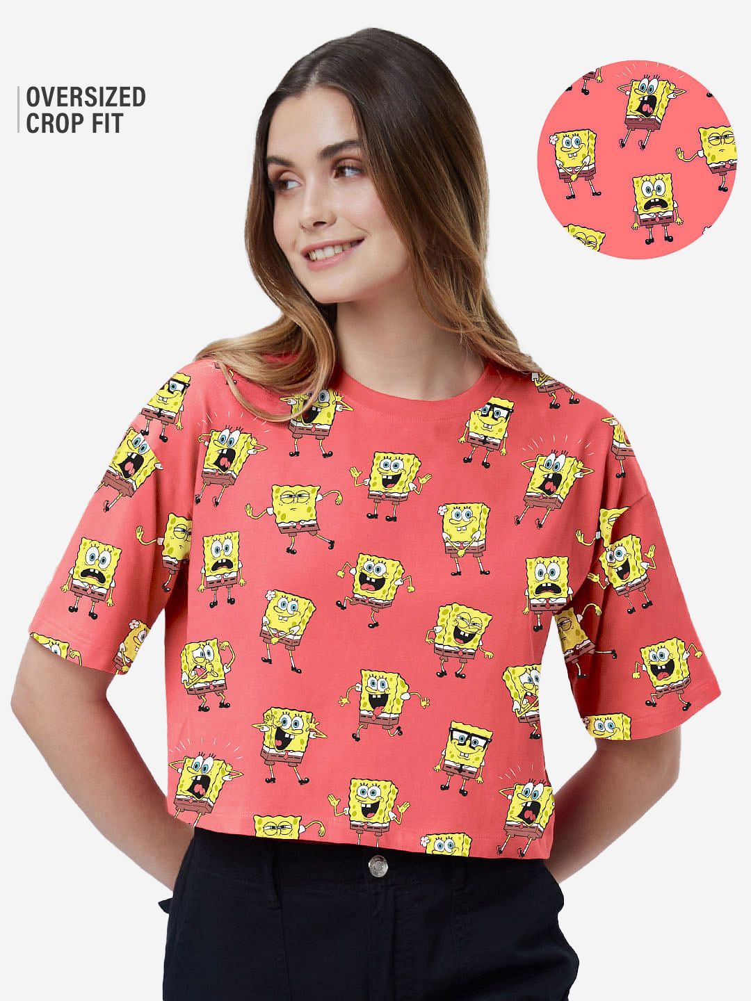 SpongeBob: Many Moods Women Oversized Cropped T-Shirts Online