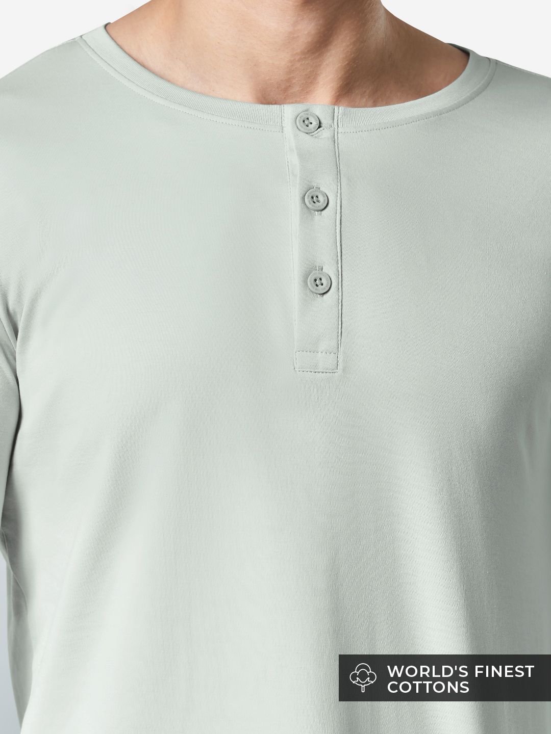Supima: Frost Grey Supima Full Sleeve Henley T-Shirts online