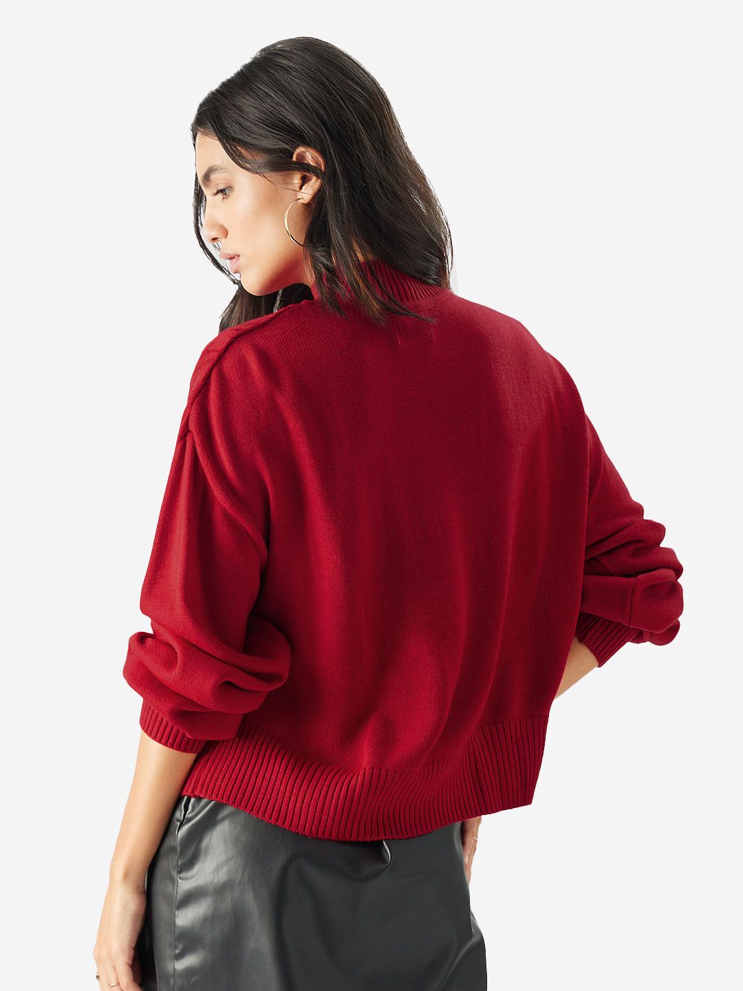 Buy Cable Knit Sweater: Poppy Red Women Oversized Sweaters