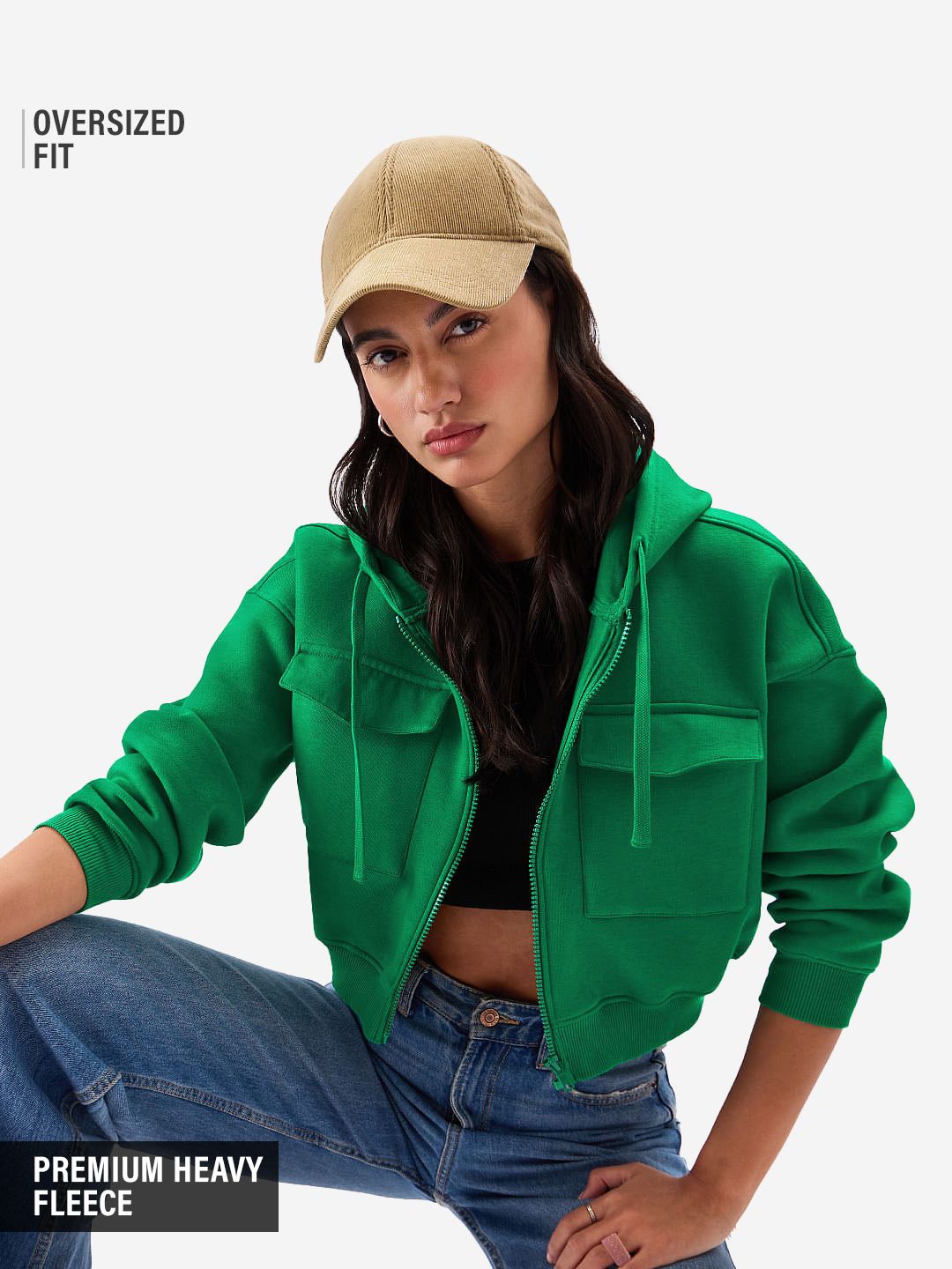 Buy Flare Green Women Cropped Oversized Hoodie Online buy-flare-green-women-cropped-oversized-hoodie-online