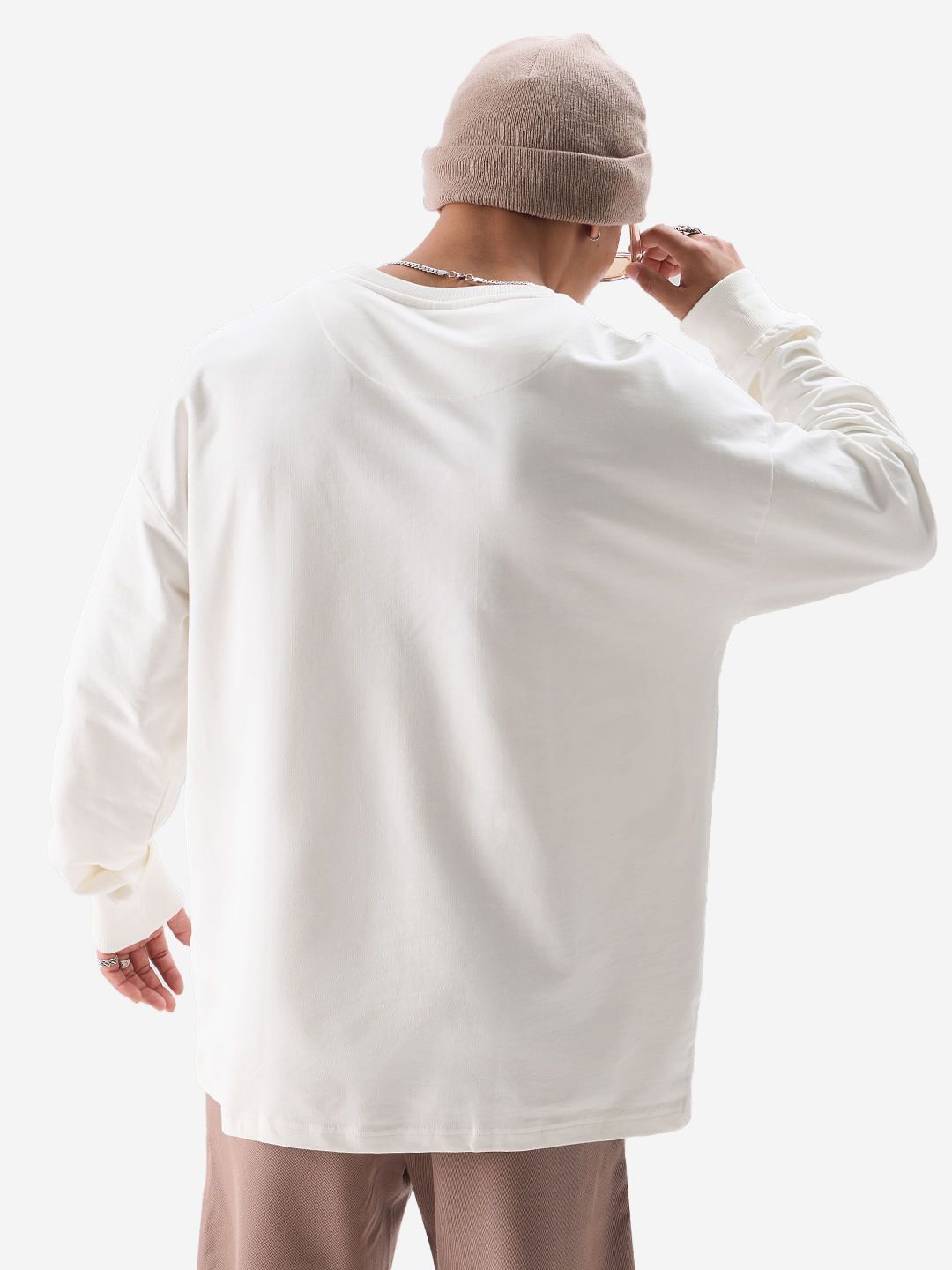 Solids: White Oversized Full Sleeve T-Shirts price