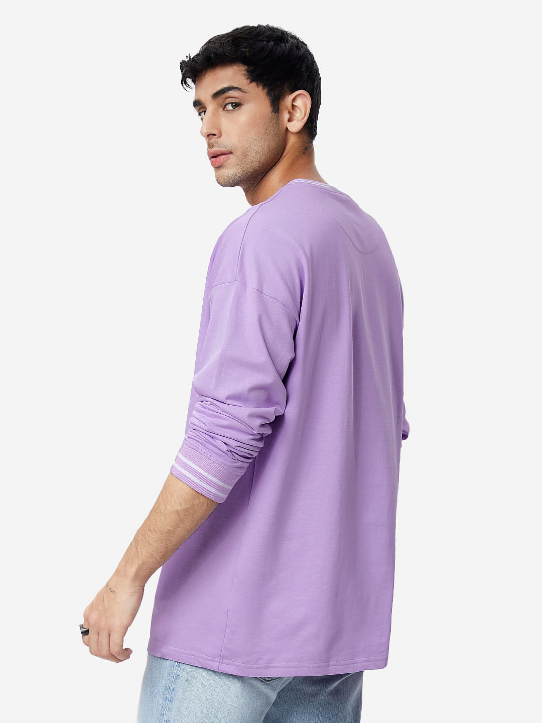 Buy Solids Deep Lavender Oversized Full Sleeve T Shirt Online 8656