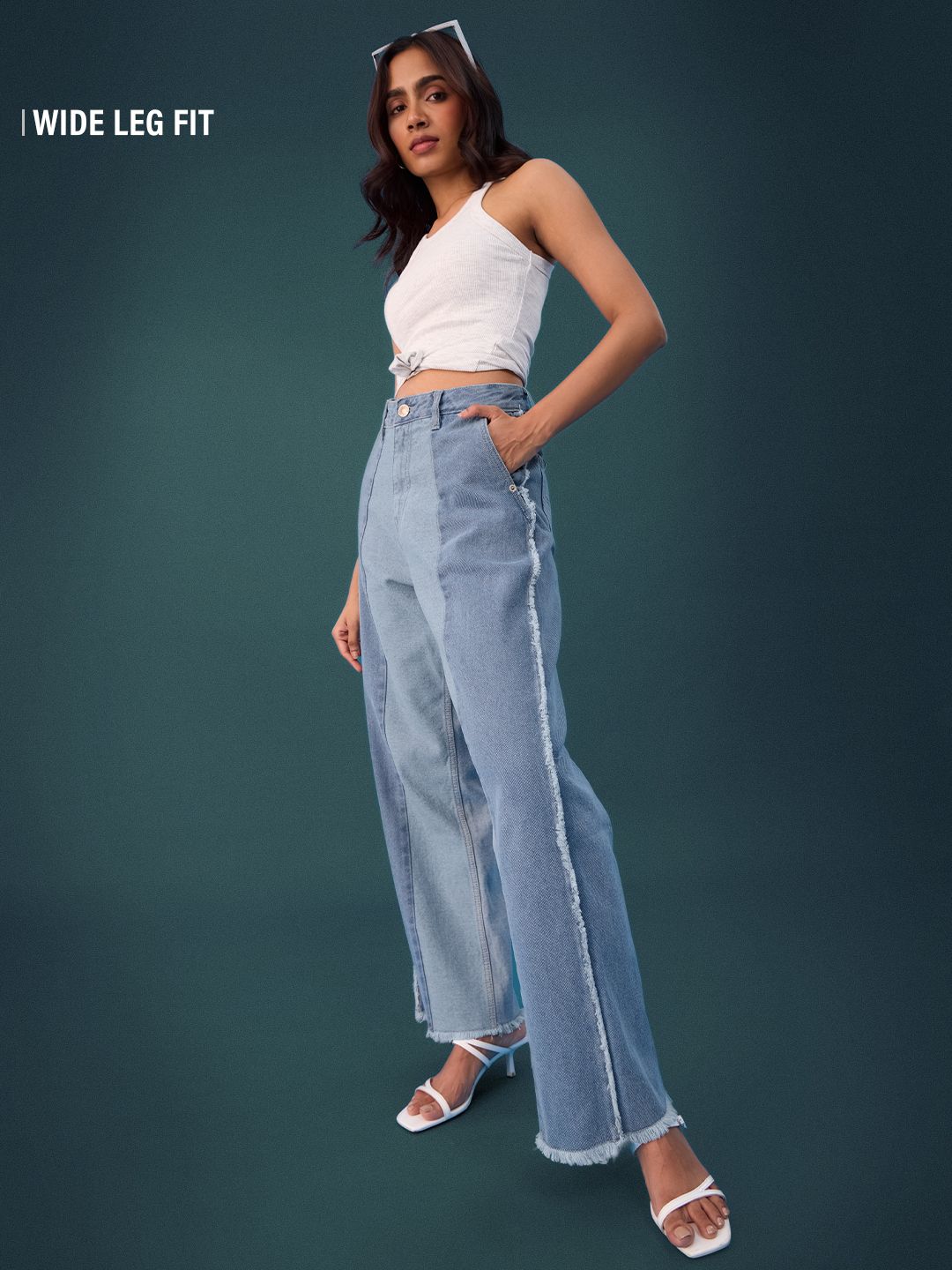 BLACK BUTTON SHIRT WITH SKY BLUE WIDE LEG JEANS main image 1