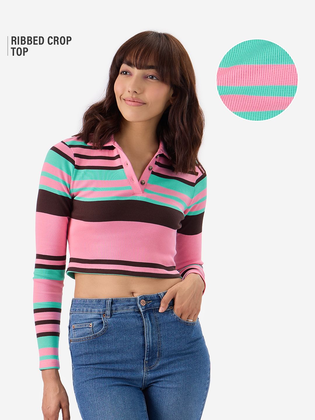 Buy Carnation Rib-Knit Polo Women Cropped Polos online at The Souled Store.