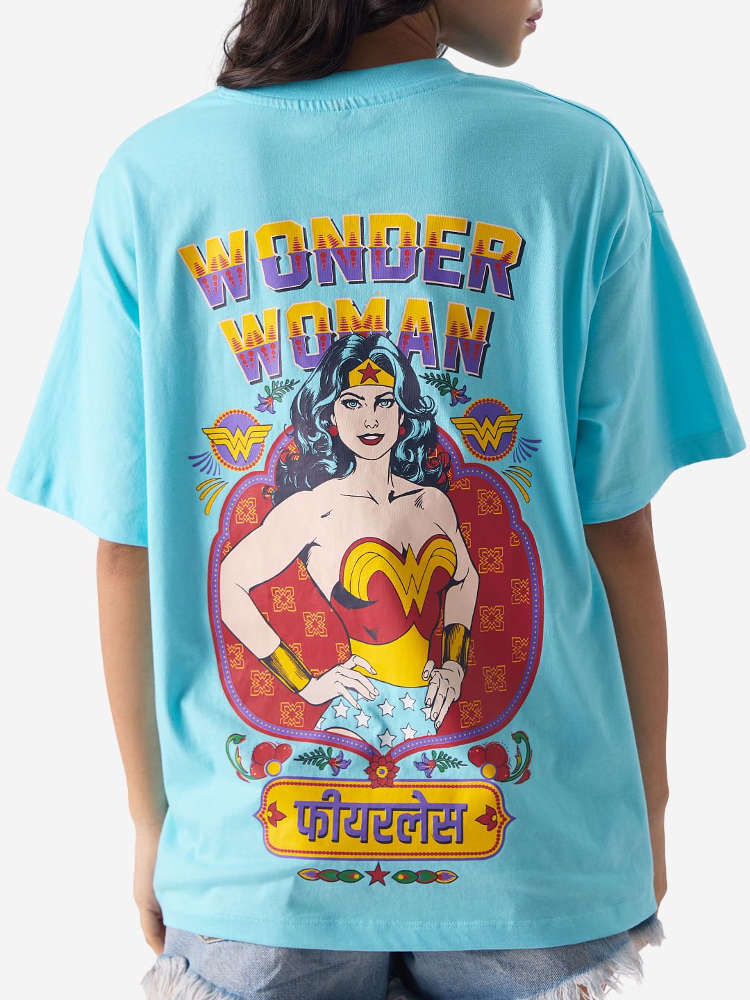 I wonder, black oversized crew neck tshirt
