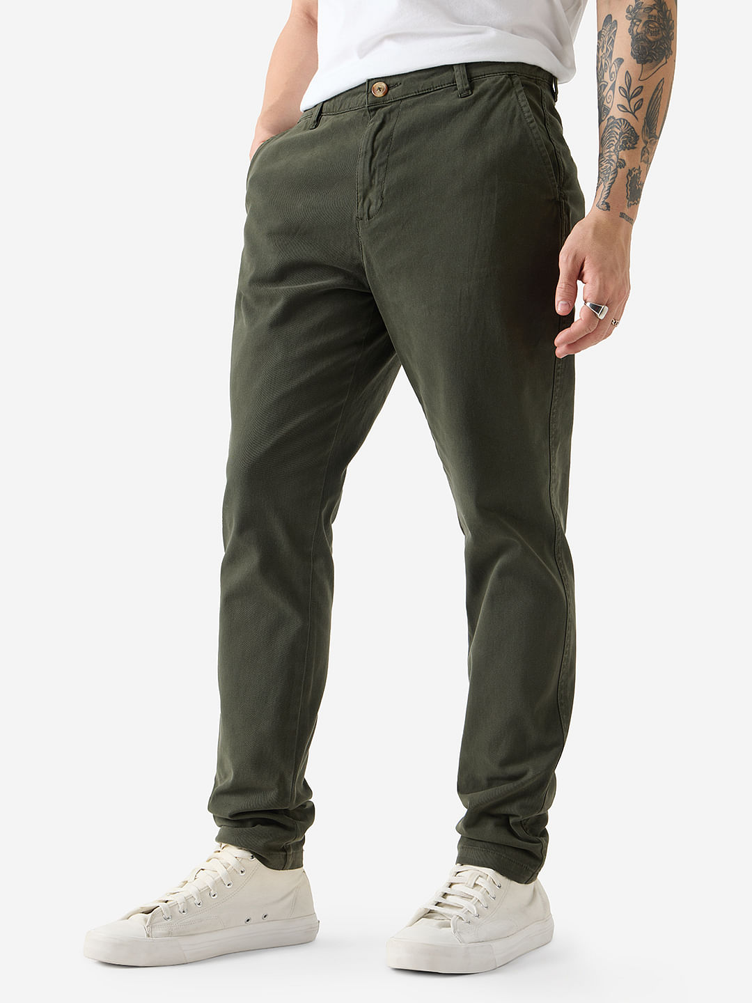 Buy Solids: Dark Olive Men Chino Pants Online