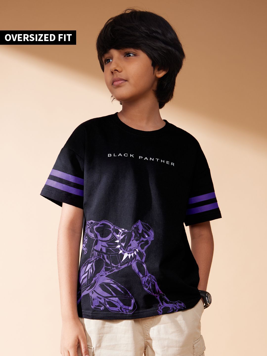 Black Panther: Panther Power Boys Cotton Oversized T-Shirts (2-8 Yrs)