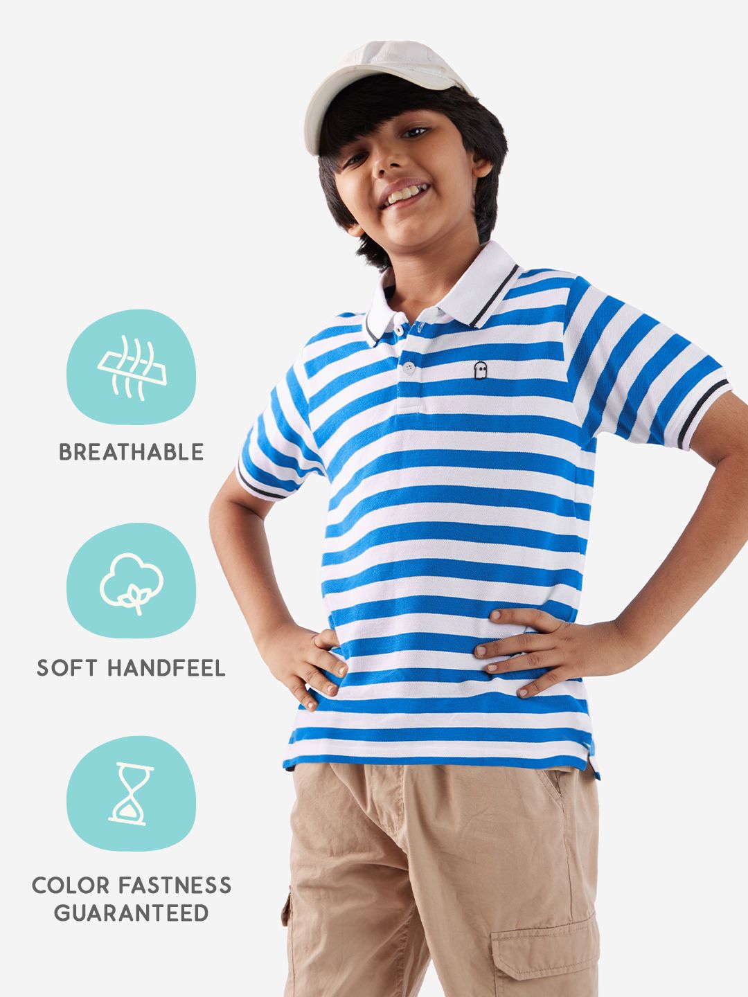 Striped Polo: Malibu Blue Boys Cotton Polo T-Shirts (2-8 Yrs) Online