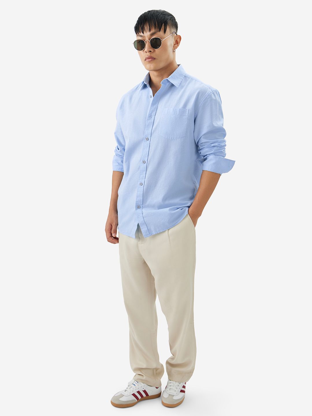 Buy Cotton Linen: Sky Blue Cotton Linen Shirts