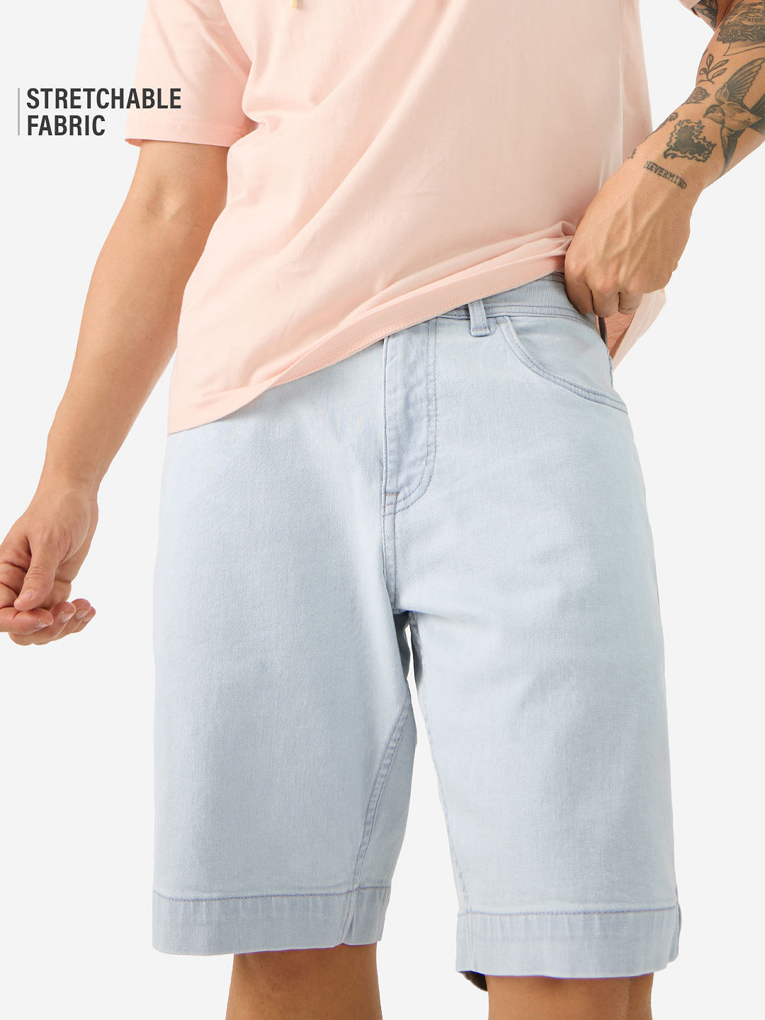 Buy Denim: Ice Blue Men Denim Shorts Online