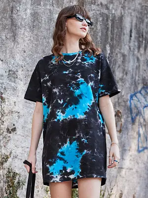 Buy Tie Dye Electric Black Women T Shirt Dresses online at The Souled Store